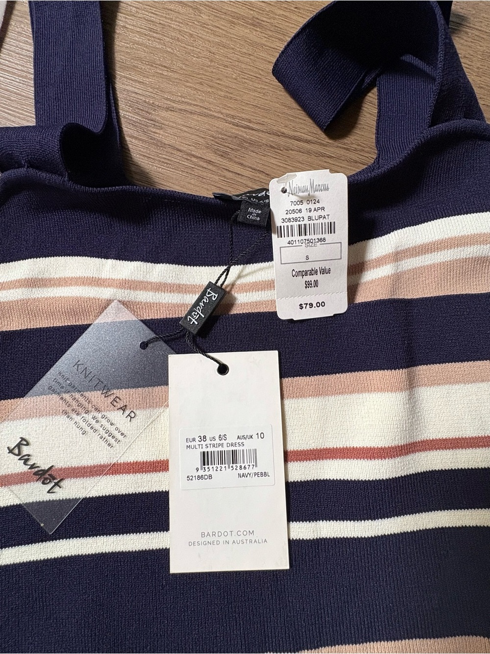 Bardot Navy, Cream and Tan Striped Knit Midi - Picture 3 of 5
